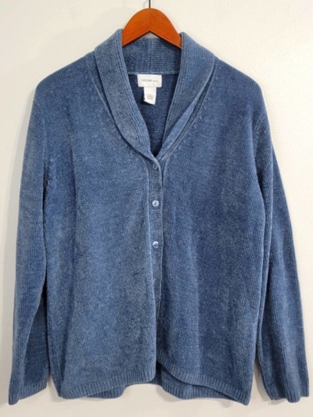 Parisian Works vintage blue chenille button down collared cardigan sweater